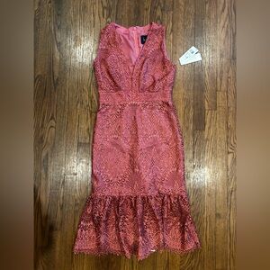 Nicole Miller Collection Chic Coral Lace Midi Dress